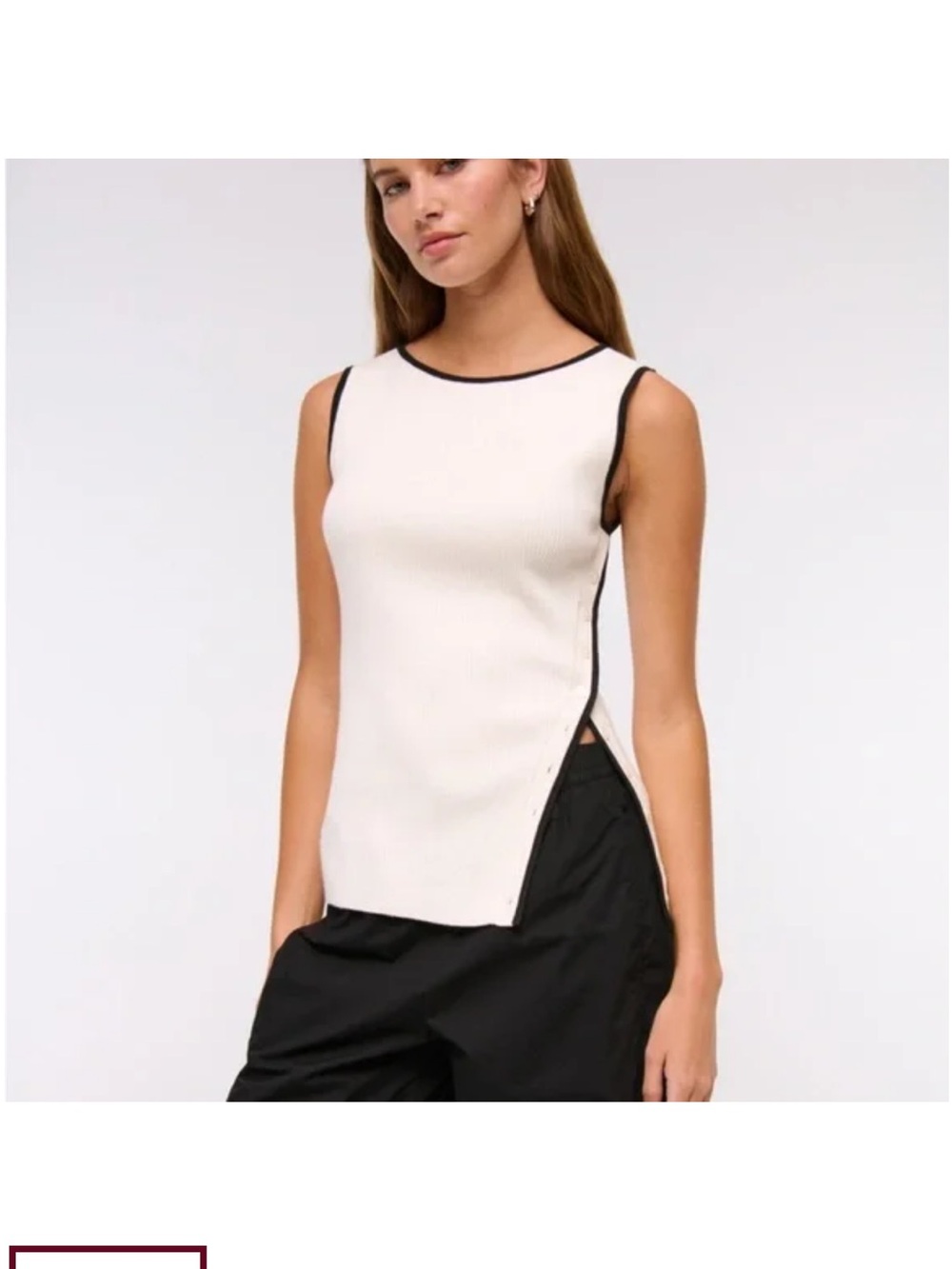 Abercrombie & Fitch Cream Sleeveless Sweater Tank with Black Trim MSRP $60 - Picture 2 of 5